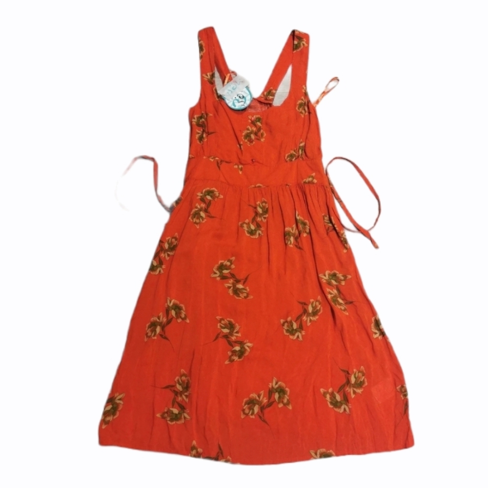 New orange  floral Summer spaghetti dress